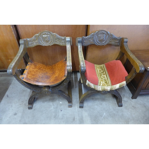 133 - A pair of carved beech savonarola chairs