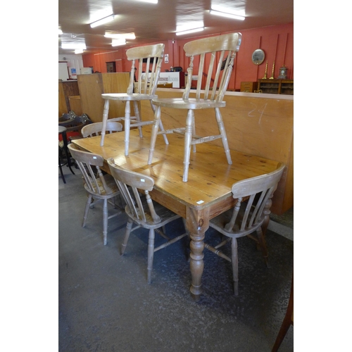 138 - A Victorian style pine farmhouse kitchen table and six beech chairs