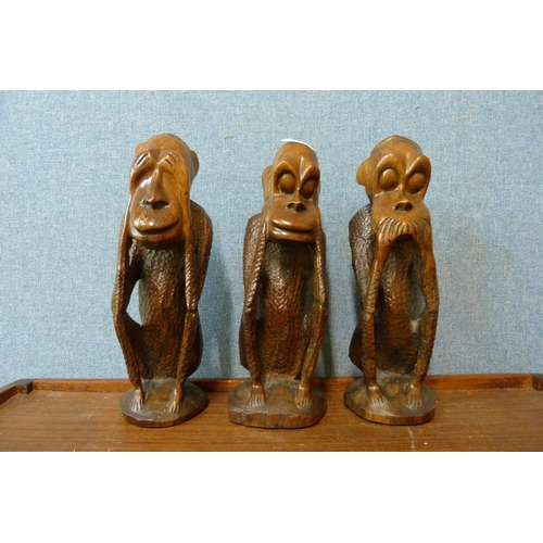 271 - A set of three carved hardwood figures of Three Wise Monkeys