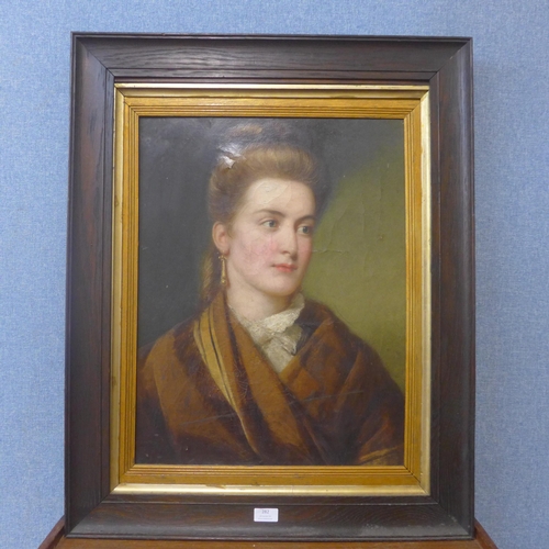 282 - English School, portrait of a lady, oil on canvas, framed