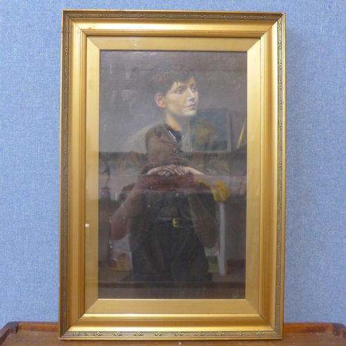 284 - English School, portrait of a boy, oil on canvas, indistinctly signed, framed