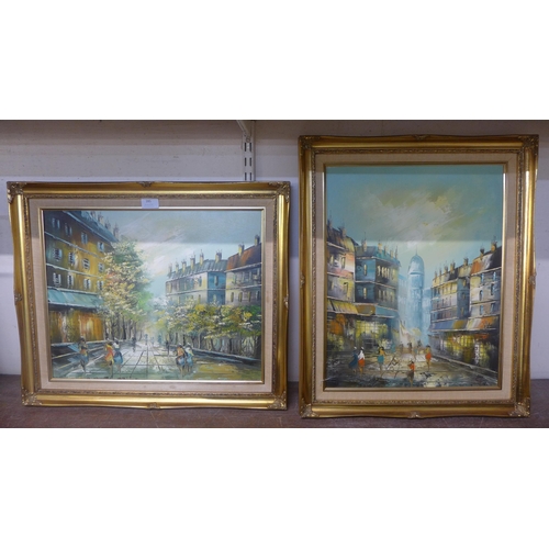 285 - Two Parisian street scenes, oil on canvas, framed