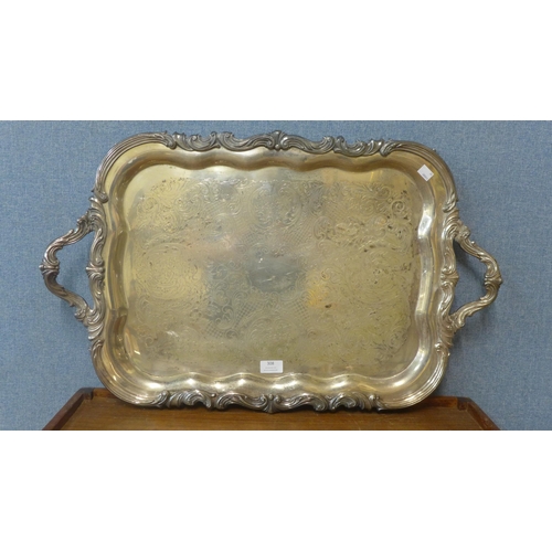 308 - A silver plated two handled serving tray