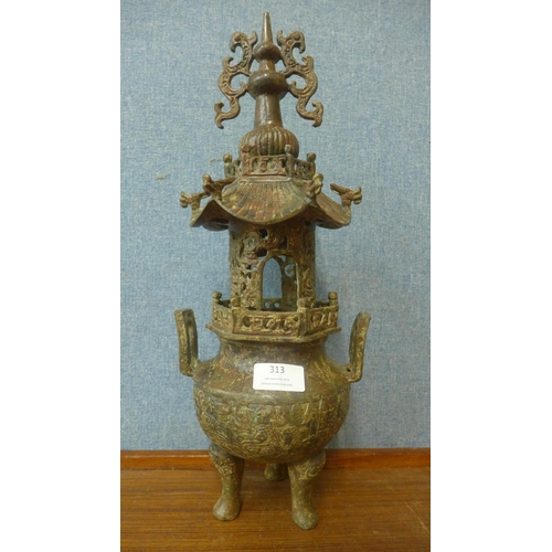 313 - A Chinese bronze censer and cover