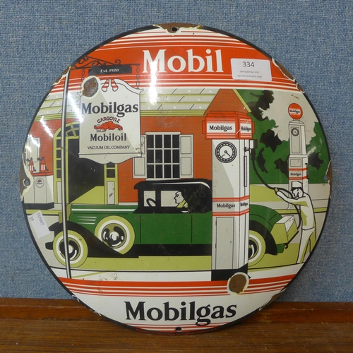 334 - An enamelled circular Mobilgas advertising sign