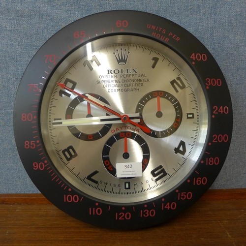 342 - A Rolex style dealer's display wall clock