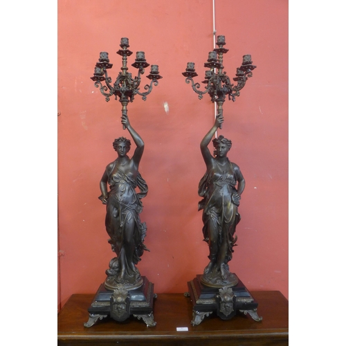 348 - A pair of large French style bronze figural candelabra