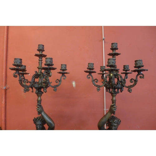 348 - A pair of large French style bronze figural candelabra