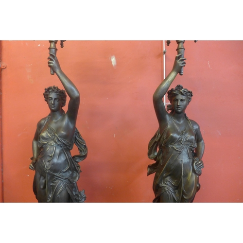 348 - A pair of large French style bronze figural candelabra