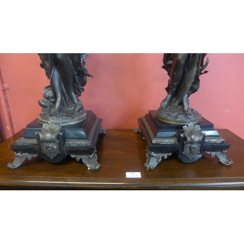 348 - A pair of large French style bronze figural candelabra