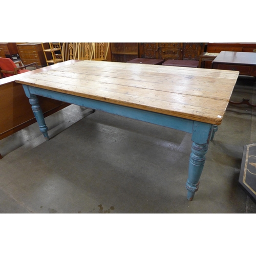 83 - A large Victorian style painted pine scrub top farmhouse kitchen table