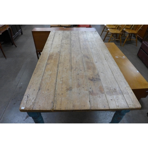 83 - A large Victorian style painted pine scrub top farmhouse kitchen table