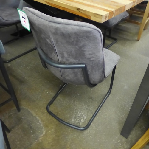 1438 - A Hoxton 175cm dining table with two grey velvet chairs and a bench * this lot is subject to VAT