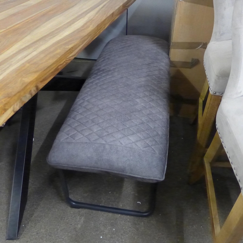 1438 - A Hoxton 175cm dining table with two grey velvet chairs and a bench * this lot is subject to VAT