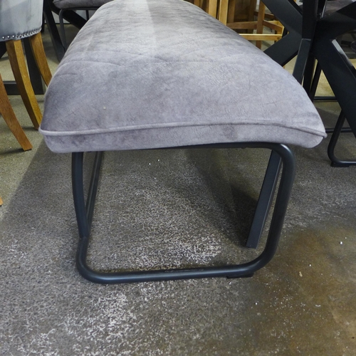 1440 - A Kos 130cm-180cm extending dining table with two grey velvet chairs and a bench * this lot is subje... 