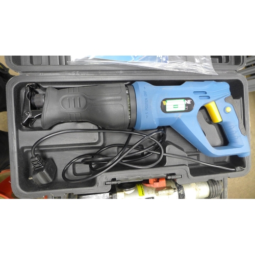 2007 - A selection of power tools inc- Workzone reciprocating saw, Woolworths SDS Rotary hammer, a hammer d... 