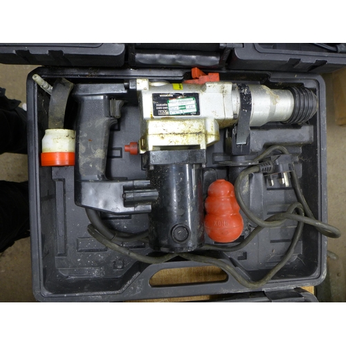 2007 - A selection of power tools inc- Workzone reciprocating saw, Woolworths SDS Rotary hammer, a hammer d... 