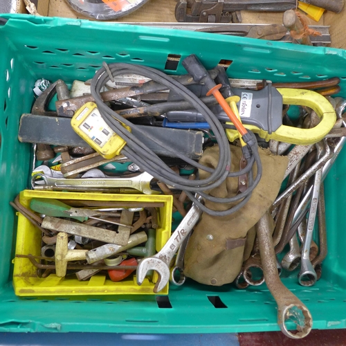 2008 - 2 Trays of mixed tools and 3 metal tool boxes including Phase & continuity indicator, screwdrivers, ... 