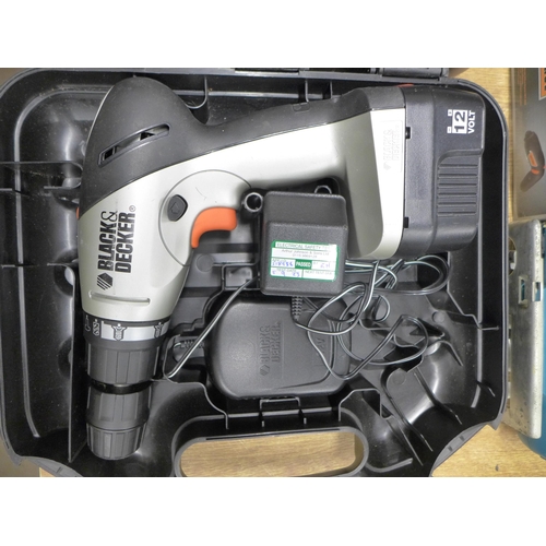 2012 - Black and Decker HP122 12v drill - W - with charger, Black and Decker jigsaw DN531, Black and Decker... 