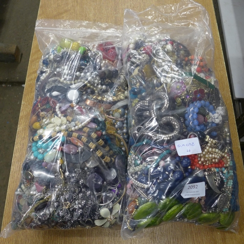 2092 - 2 Bags of costume jewellery