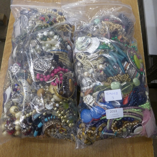 2093 - 2 Bags of costume jewellery