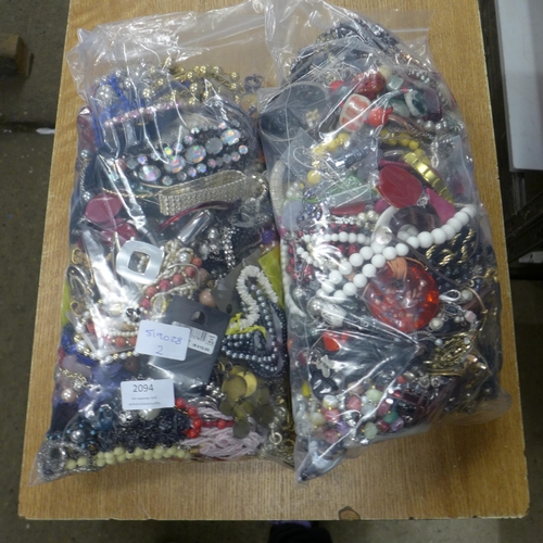 2094 - 2 Bags of costume jewellery