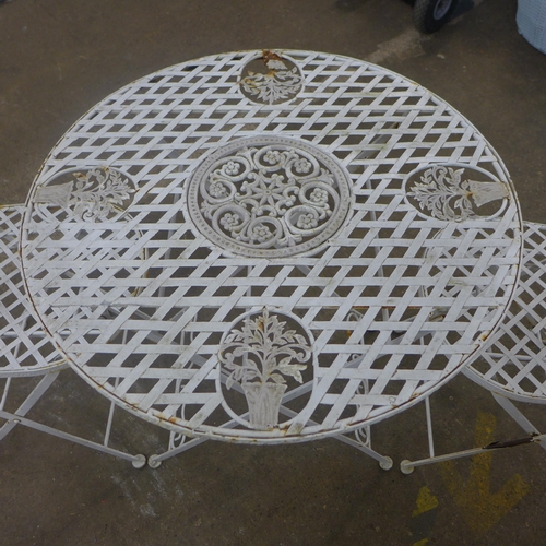 2245 - A white metal garden table and two chairs