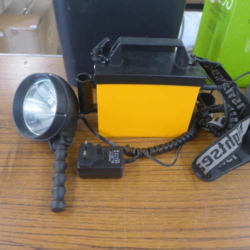 2336 - A flash light with battery pack and Boots TH105 semi automatic projector