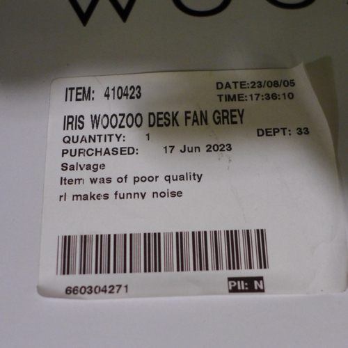 3047 - Iris Woozoo Grey Desk Fan With Remote (303-393) * This lot is subject to VAT