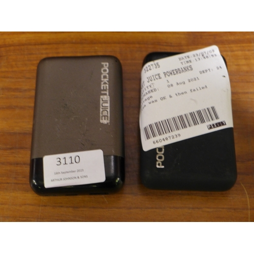 3110 - 2x Pocket Juice Powerbanks (302-504)  * This lot is subject to vat