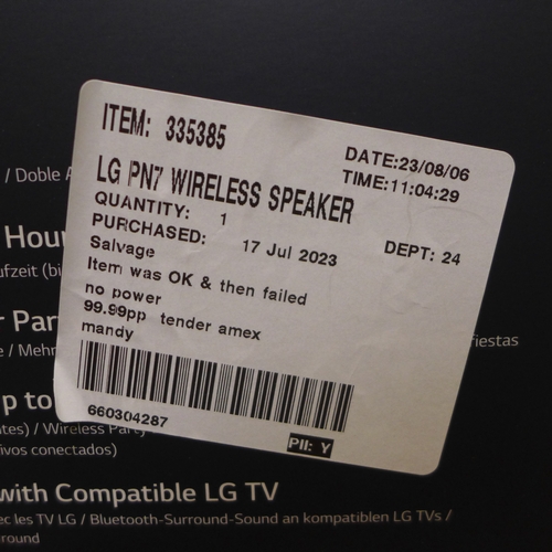 3125 - LG PN7 Wireless Speaker (303-387) * This lot is subject to VAT