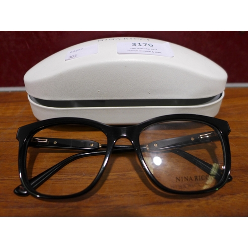 3176 - Nina Ricci Black Plastic Glasses - Missing Lens (303-287) * This lot is subject to VAT