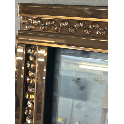 1481 - A modern bronze effect wall mirror edged with glass crystals, 120 x 80cms (GLITZ80X12030)   #