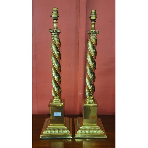 351 - A pair of brass Corinthian column table lamps