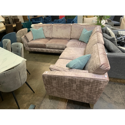 1301 - A Barker And Stonehouse Dolce violet corner sofa with light blue scatter cushions RRP £2559