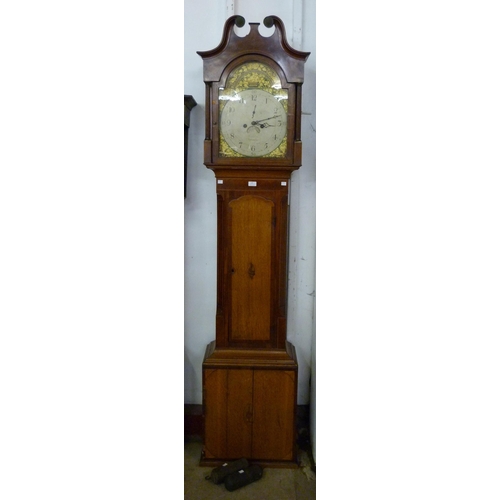 111 - An 18th Century inlaid oak and mahogany 8-day longcase clock, the painted arched dial signed H. Cox,... 