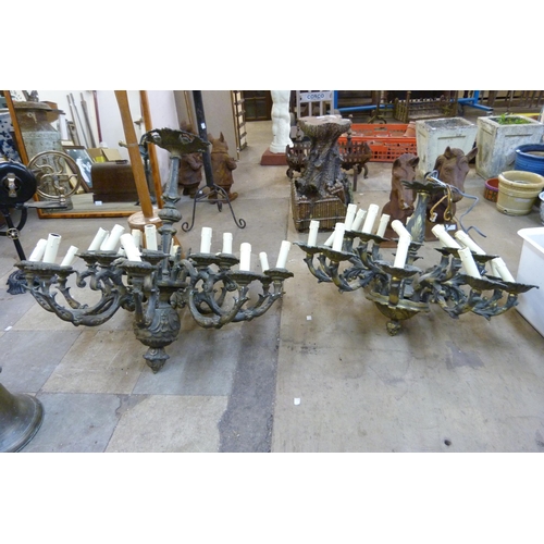 252 - Two large French style brass chandeliers