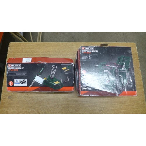 2015 - A Parkside soldering iron set - PLBS30-B2 and a Parkside sharpening station - P5565A1