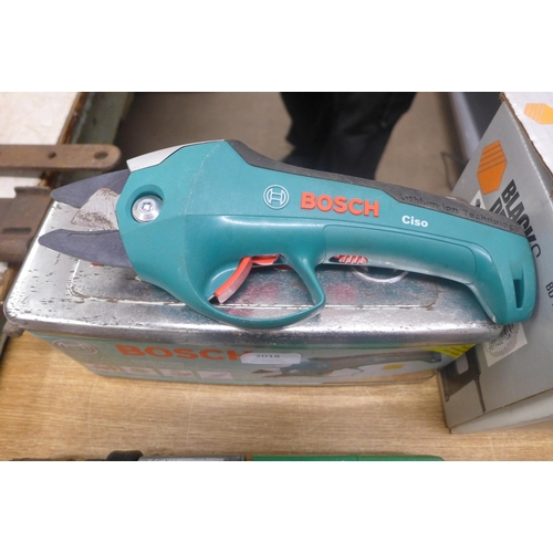 2018 - Bosch cordless secateurs, a Black and Decker stripper and a hammer drill