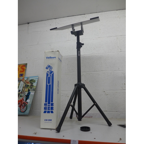 2078 - A Velbon CX-300 lightweight tripod, boxed and a Pulse tripod laptop stand