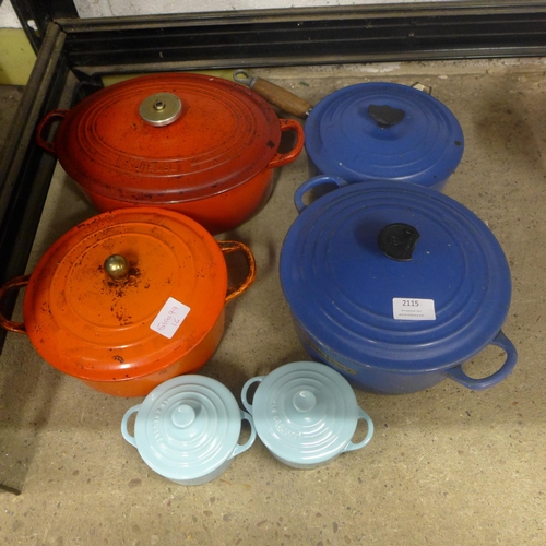 2115 - 4 Le Creuset cast metal pans and 2 smaller Le Creuset pots