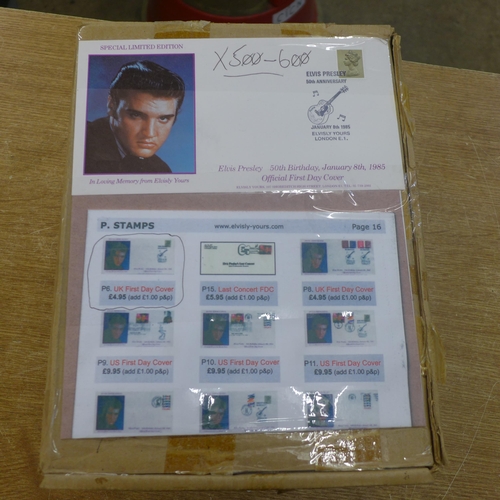 2123 - A box of 500-600 Elvis Presley First Day Covers, original RRP £4.95 each