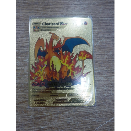 2125 - Five metal gold-coloured Pokemon cards