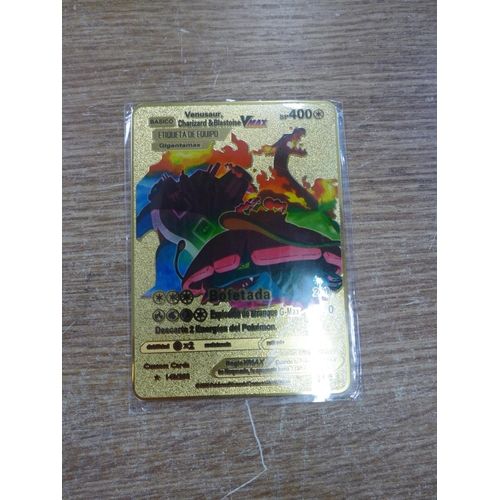 2125 - Five metal gold-coloured Pokemon cards