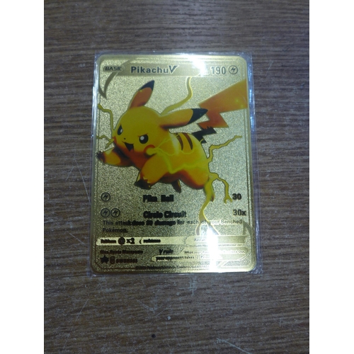 2125 - Five metal gold-coloured Pokemon cards