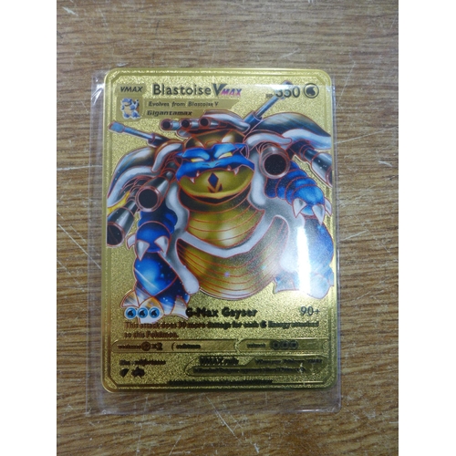 2125 - Five metal gold-coloured Pokemon cards