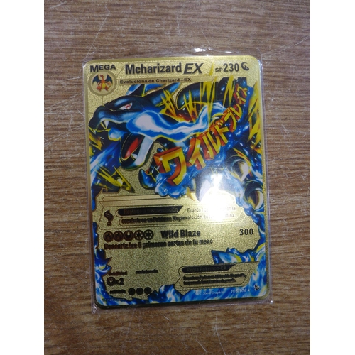 2125 - Five metal gold-coloured Pokemon cards