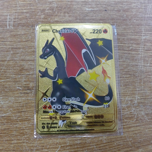 2126 - Five metal gold-coloured Pokemon cards