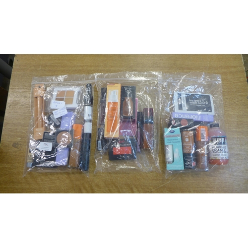 2141 - Three bags of cosmetics including make up, creams and lotions etc.