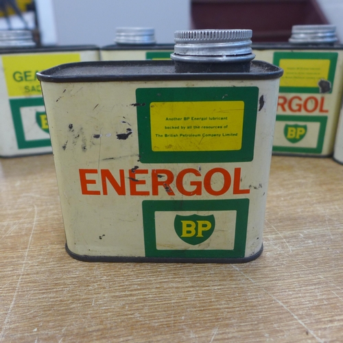 2143 - Six Energol BP Oil Gear oil tins (mostly empty)